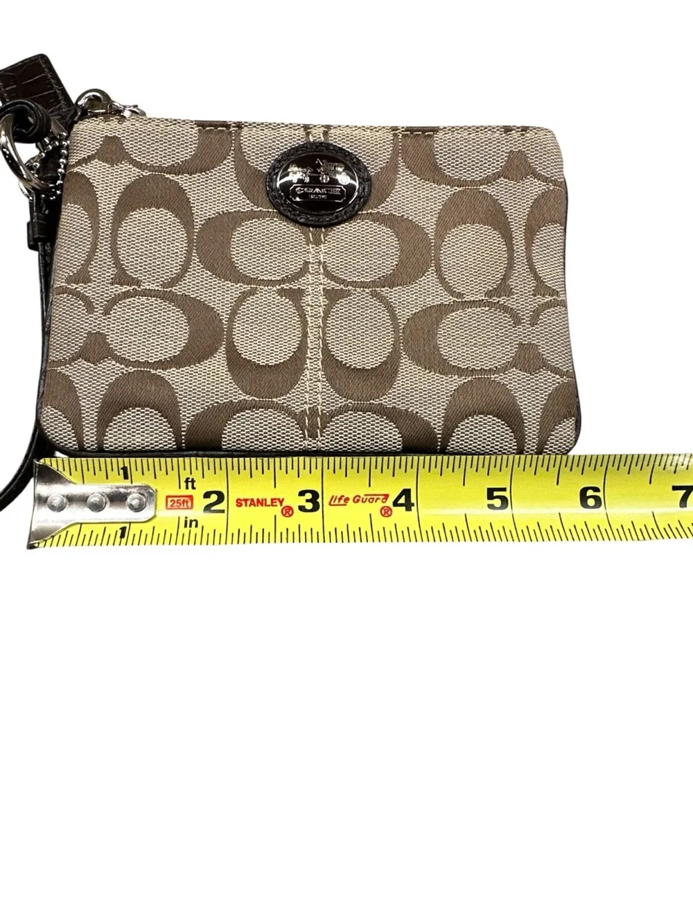 Coach Signature C Canvas Wristlet Khaki Brown Stagecoach Logo Y2K w/ hangtag